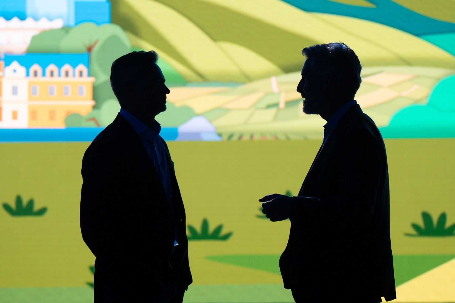 Illustrated podium backdrop animation still